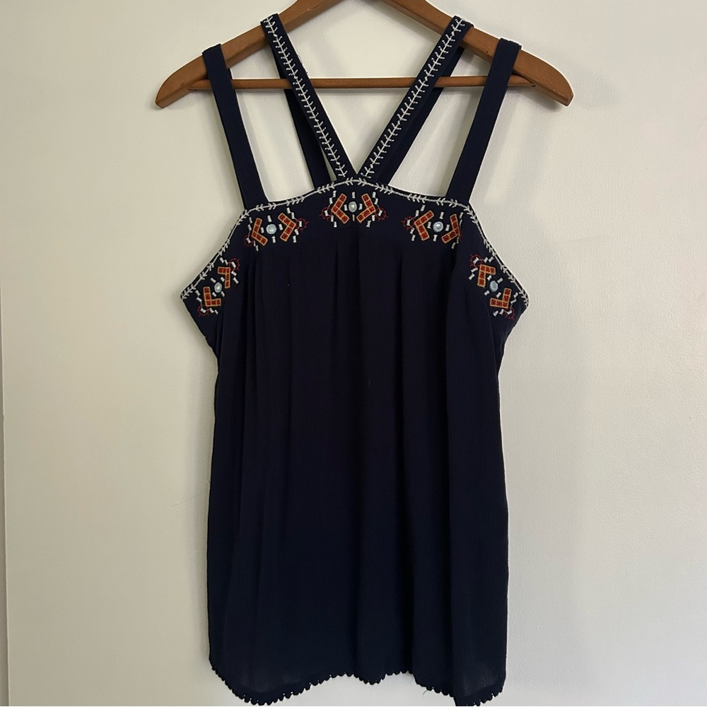 Xhilaration Navy Embroidered Tank Top Sexy Straps Size Medium